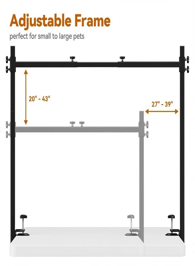 Josmimic Dog Grooming Arm for Table, L Size, Adjustable 43" Height & 27"–39" Width, H-Shape Stable Grooming Stand, Clamp Fits up to 2.76", with Hammock & 2 Nooses for Home Grooming & Nail Trimming - Image 3